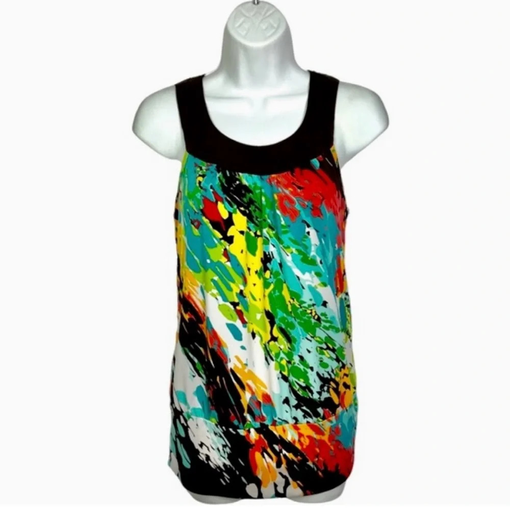 A. BYER crochet sleeveless top multicolor watercolor print - size Medium